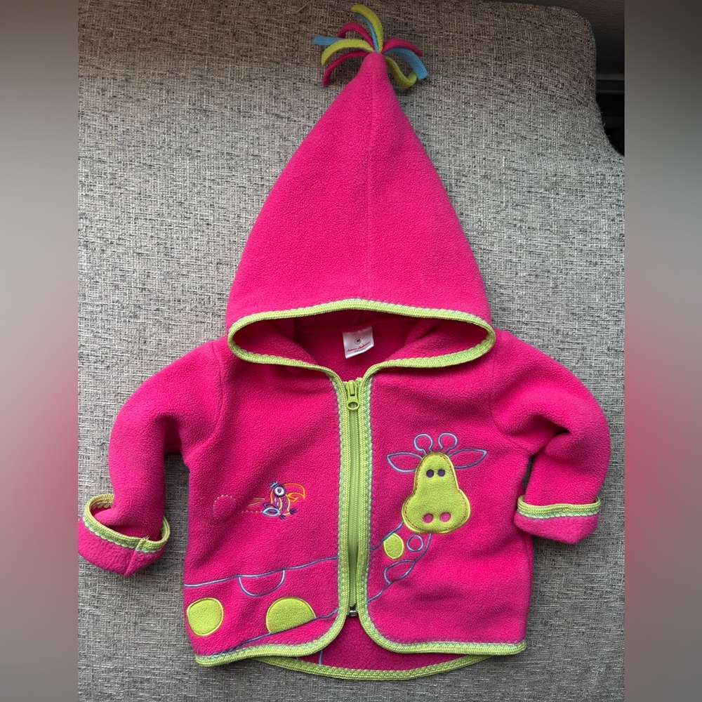 Vintage Hanna Andersson Hooded Cardigan Sweater Pink Giraffe Jacket 18-24 m
